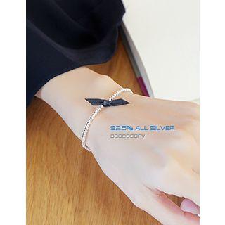 Faux-leather Bow Silver Ball Bracelet