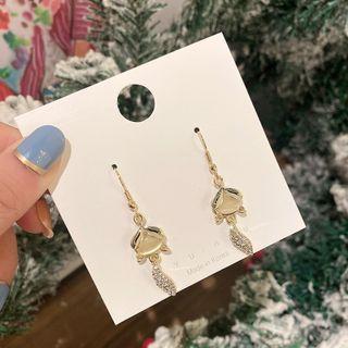 Fox Cat Eye Stone Rhinestone Dangle Earring A369 - 1 Pair - Gold - One Size