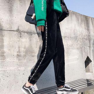 Lettering Trim Velvet Sweatpants