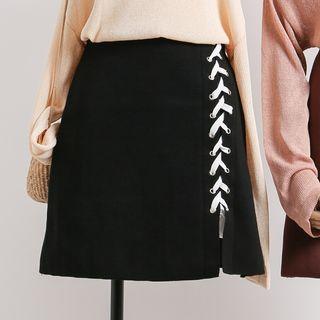 Lace-up Knit A-line Skirt