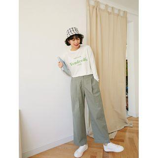 Plus Size Pintuck-trim Wide-leg Pants
