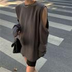 Cold-shoulder Long-sleeve T-shirt As Shown In Figure - One Size
