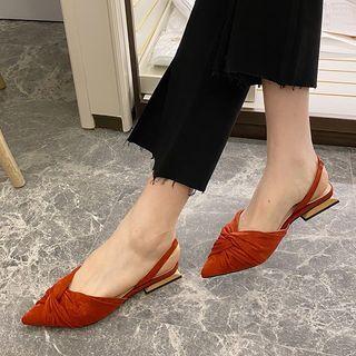 Shirred Pointy-toe Block Heel Slingback Pumps