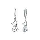 925 Sterling Silver Cat Earrings With Austrian Element Crystal Silver - One Size