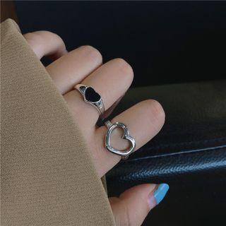 Set Of 2: Heart Open Ring Set Of 2 - Silver - One Size