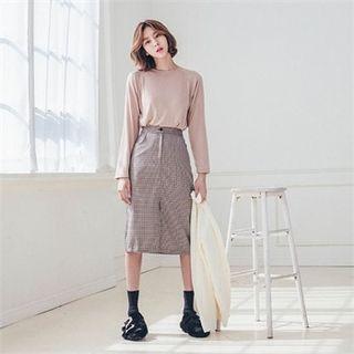 Zip-front Plaid H-line Midi Skirt