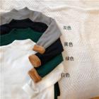 Plain Fleece Mock-neck Slim-fit Long-sleeve Top