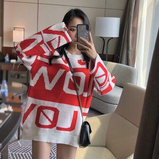 Color Block Lettering Sweater As Shown In Figure - One Size