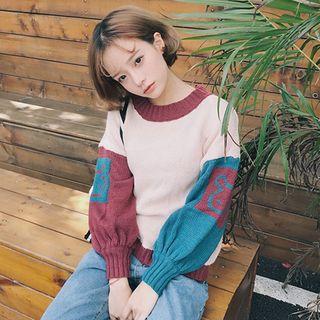Color Block Round Neck Basic Sweater