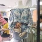Set: Floral Blouse + Denim A-line Skirt