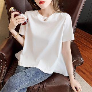 Short-sleeve Bow-accent Mesh Panel Blouse