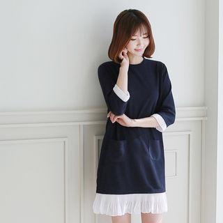 Contrasted Pleated-hem Dress