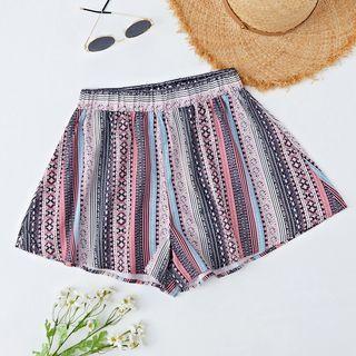Color Block Print Wide Leg Shorts