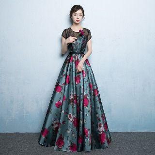 Floral Lace-panel Evening Gown