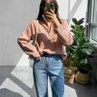 High-neck Zip-up Ribbed Knit Top