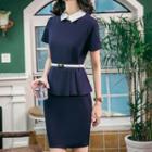 Peplum Collared Short-sleeve Dress