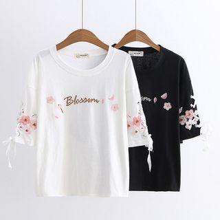 Cherry Blossom Lace-up Sleeve Top
