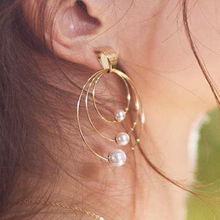 Stainless Steel Faux Pearl Layered Hoop Earring 1 Pair - Earring - S925 Silver - Faux Pearl - Multicolorring - One Size