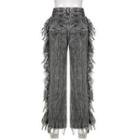 High Waist Fringed Loose Fit Jeans