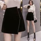 High-waist Asymmetric A-line Velvet Skirt