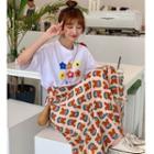 Elbow-sleeve Flower Print T-shirt / A-line Midi Skirt