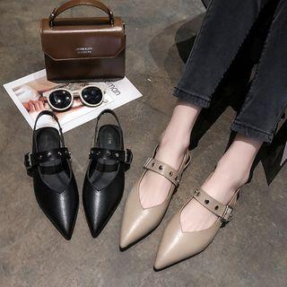 Studded Pointy-toe Slingback Flat Mules