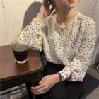 Lace Trim Dotted Blouse As Shown In Figure - One Size