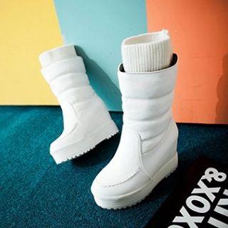 Knit Panel Mid-calf Platform Boots
