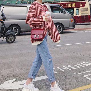 Striped Pullover / Straight Fit Jeans / Set