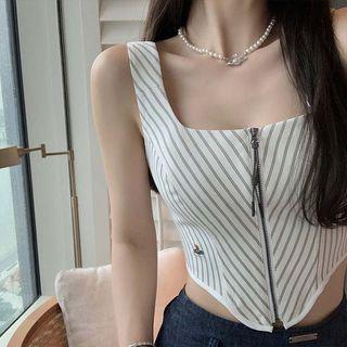 Striped Zip-up Camisole Top