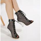 Lace-up Mesh Chunky-heel Sandals