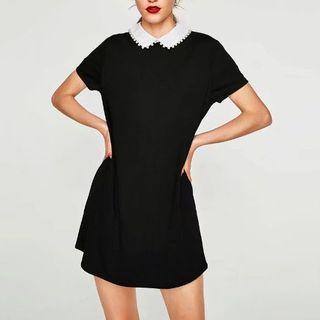 Short Sleeve Collared Plain Sheath Dress