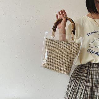 Set: Pvc Tote Bag + Straw Pouch