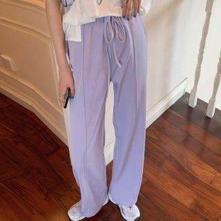 Drawstring Wide-leg Pants Purple - One Size