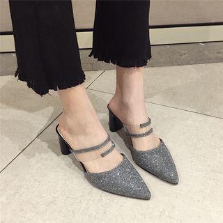 Glitter Chunky-heel Mules