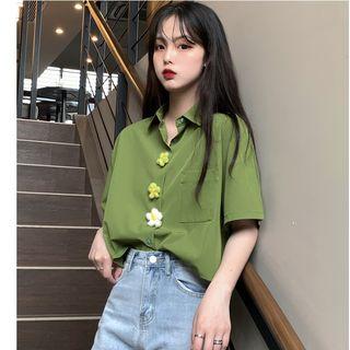 Short-sleeve Crop Shirt Green - One Size