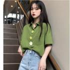 Short-sleeve Crop Shirt Green - One Size