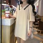 Elbow-sleeve Collared T-shirt Tunic