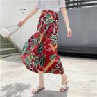 Slit-front Flower Maxi Skirt