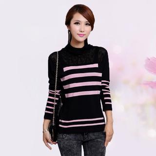 Mock Neck Striped Knit Top