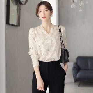 V-neck Dotted Satin Blouse