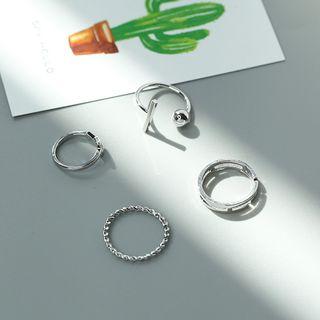 Set Of 4: Ring (various Designs) Set Of 4 - J036 - Silver - One Size