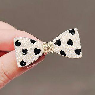Bow Heart Faux Pearl Alloy Hair Tie Ly1977 - Black & White - One Size