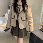 Contrast Trim Blazer / Pleated Skirt / Shirt