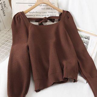 Balloon-sleeve Bow Back Sweater
