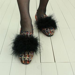 Faux Fur-tweed Flats