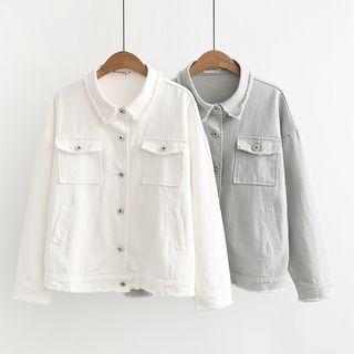 Pocketed Fray Hem Denim Jacket
