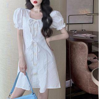 Puff-sleeve Crochet Lace Dress