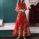 Traditional Chinese Elbow-sleeve A-line Wedding Gown