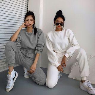 Set: Plain Sweatshirt + Straight Leg Jogger Sweatpants